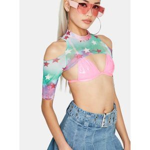 NWOT Dolls Kill Tie Dye Star Mesh Shrug